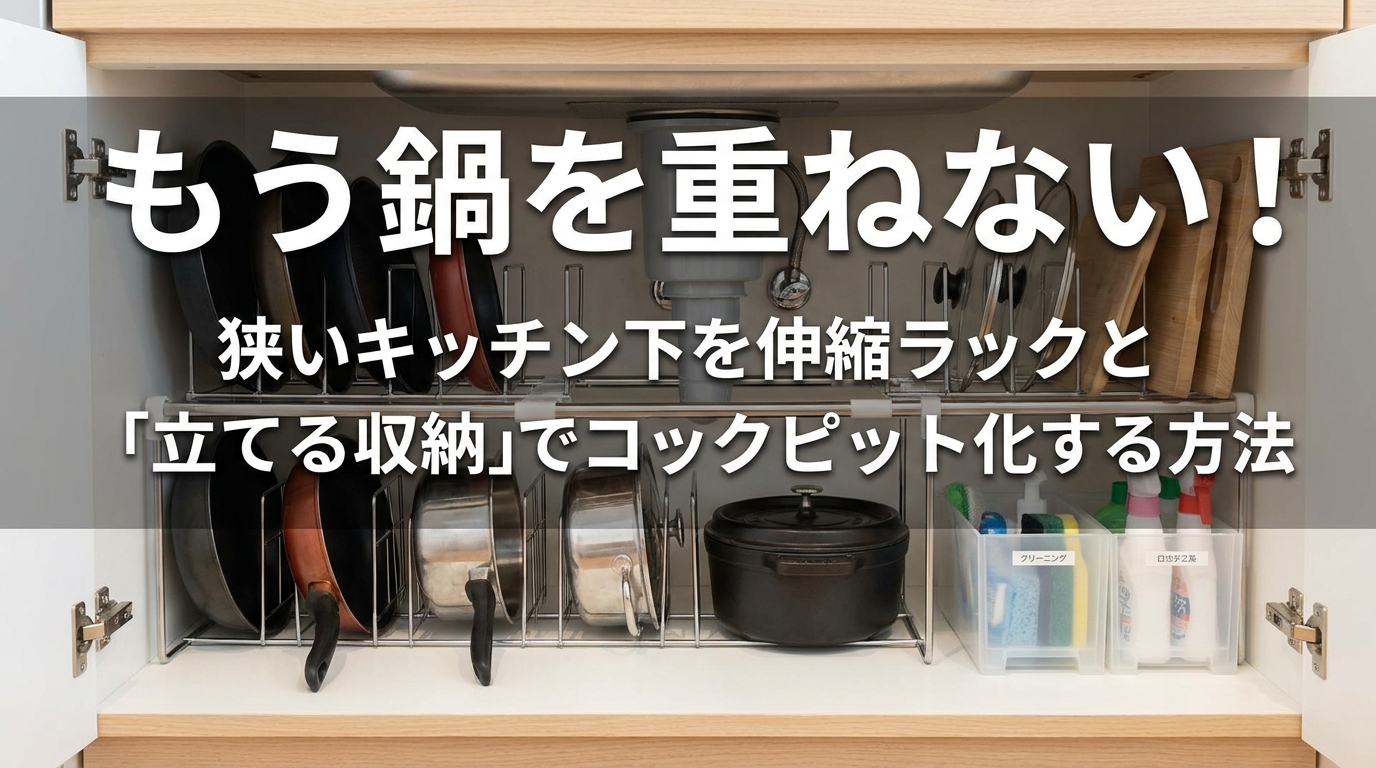 もう鍋を重ねない!狭いキッチン下を伸縮ラックと「立てる収納」でコックピット化する方法