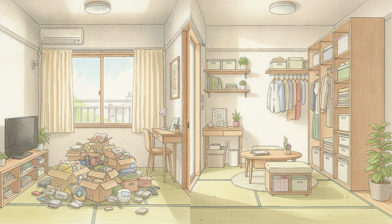 狭い部屋の片付けは「床に置かない仕組み作り」が正解です