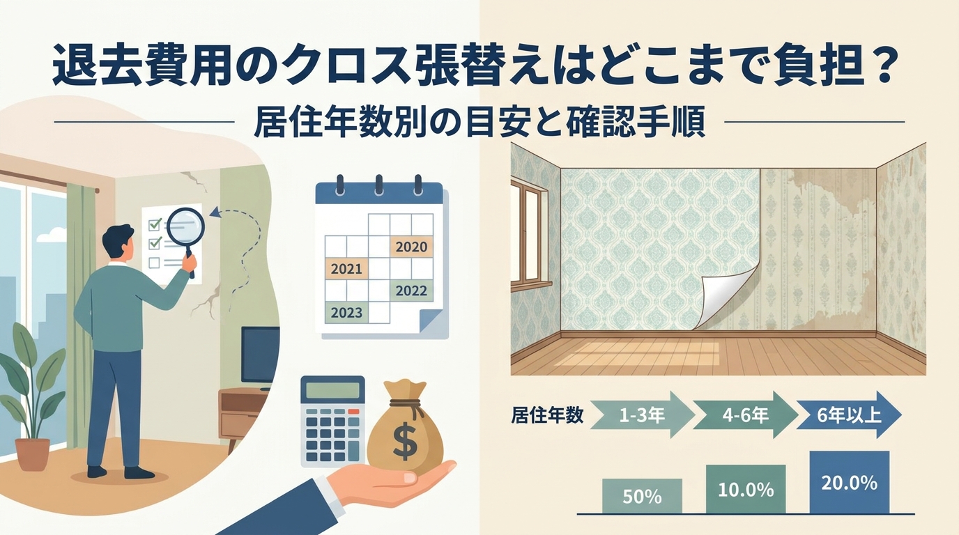 退去費用のクロス張替えはどこまで負担?【6年入居で1円?】居住年数別の減価償却計算と確認手順