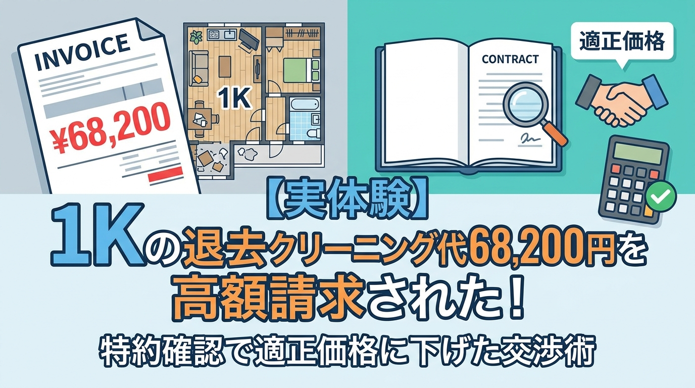 【実体験】1Kの退去クリーニング代68,200円を高額請求された！特約確認で適正価格に下げた交渉術